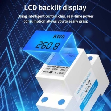 ОДНОФАЗНЫЙ СЧЕТЧИК ЭНЕРГИИ DIN, ЖКИ-ТОК, СТОРОЖИ, рейка кВтч, 5(80)А