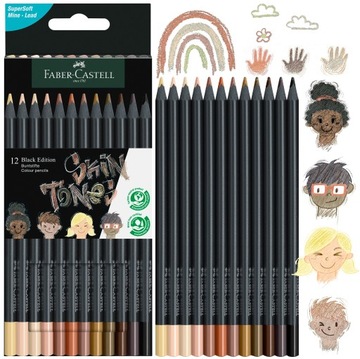 FABER-CASTELL Kredki ołówkowe artystyczne Black w odcieniach skóry Skin
