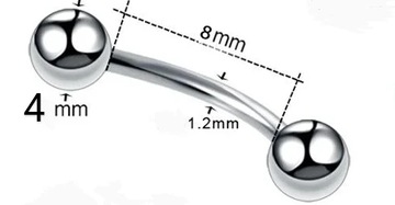 Kolczyk stalowy stal chirurgiczna do piercingu Banan srebr kulka 4mm