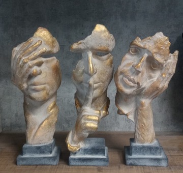 Rzeźba -Cisza.H-33cm.Tryptyk 3sztuki.Złoty/kremowy