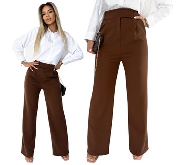 Eleganckie Kobiece SPODNIE Miękkie Szerokie DZWONY 38M
