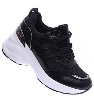 Czarne damskie trampki sneakersy na niskim koturnie Buty sportowe 15717 38