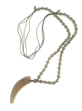 Ожерелье-кулон из обсидиана, клык, волчий зуб, амулет, подарок на день мальчика