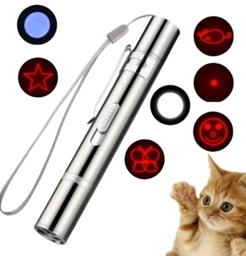 LASER DLA KOTA WSKAŹNIK LASEROWY USB ZABAWKA 3w1 LATARKA UV EMOTKI