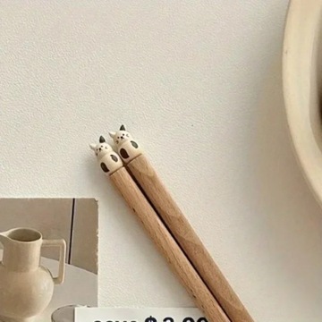 Pałeczki 3D Cute Animal Ręcznie rzeźbiona zastawa stołowa z drewna bukowego