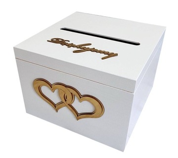 Pudełko na koperty białe złote serca
