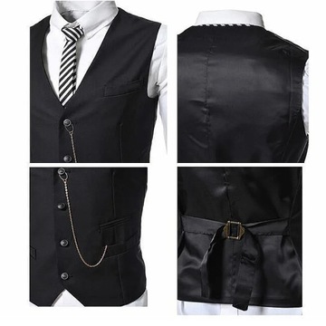 Retro Black Vest Mens Solid Chain Decoration Singl