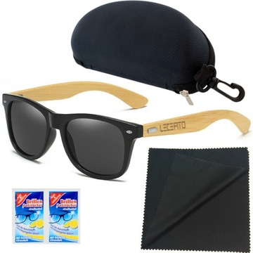 OKULARY PRZECIWSŁONECZNE UV400 DREWNIANE BAMBUSOWE ZESTAW LECERTO