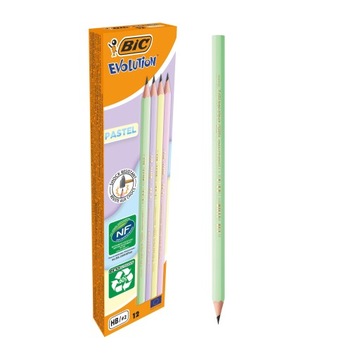 BIC EVOLUTION PASTEL HB OŁÓWEK NIEŁAMLIWY BEZ GUMKI WYTRZYMAŁY SZKOLNY x12