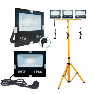 HALOGEN LED 3X50W STATYW ROBOCZY NAŚWIETLACZ BARWA ZIMNA Z WTYCZKĄ