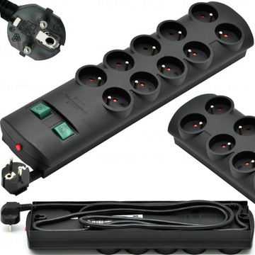 LISTWA ZASILAJĄCA Z ZABEZPIECZENIEM 10 GNIAZD 2m PRZEDŁUŻACZ ELEKTRYCZNY