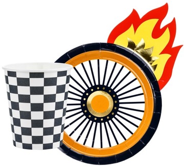 ZESTAW TALERZYKI KUBECZKI PAPIEROWE AUTA AUTKA SAMOCHODY WYŚCIGOWE-6957