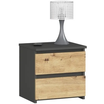 Mały stolik nocny szary dąb 2 szuflady 40 cm
