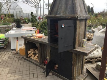 Бетонная садовая коптильня, большой гриль и коптильня Зевс, садовые коптильни