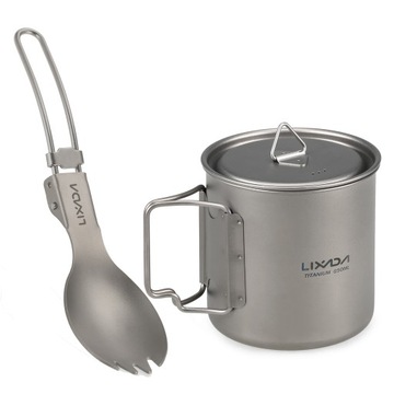 SKŁADANIE 650 ML KUBEK SPORK TYTANOWY TURYSTYCZNE