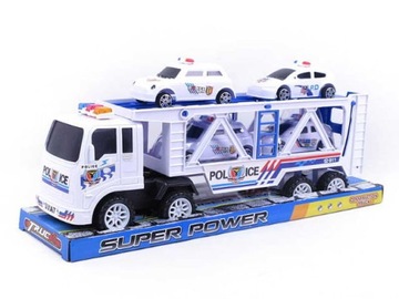 AUTO LAWETA POLICJA CIĘŻARÓWKA Z SAMOCHODAMI 33CM