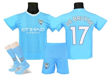 DE BRUYNE strój sportowy koszulka spodenki + getry rozmiar 134