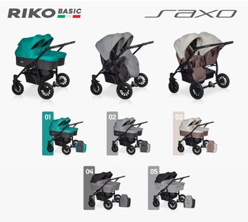 Коляска для близнецов 2в1 SAXO Riko Basic ДВЕ ГОНДОЛЫ ДВЕ СИДЕНЬЯ + СУМКА