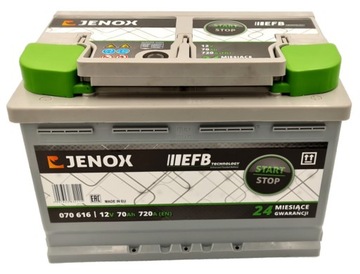 AKUMULATOR JENOX EFB 12V 70AH 720A R070616S P+ NAJNOWSZY MODEL !