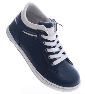 Sznurowane chłopięce granatowe buty z wysoką cholewką 13333 29