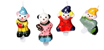 Świeczki urodzinowe 4,5cm CLOWN z uchwytem 4szt