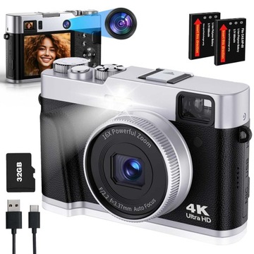 APARAT CYFROWY UHD 4K 48MP Z 16-KROTNYM ZOOMEM I ŚWIATŁEM WYPEŁNIAJĄCYM
