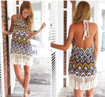 МИНИ-ПЛАТЬЕ ТУНИКА ПАРЕО АЦТЕЧЕСКИЕ УЗОРЫ С БАЛЯРЬЮ