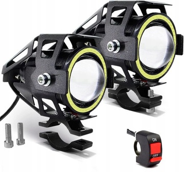 2x HALOGENY MOTOCYKLOWE LAMPY REFLEKTORY RING LED