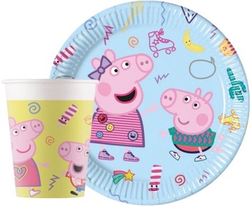ZESTAW PAPIEROWE KUBKI TALERZYKI ŚWINKA PEPPA GEORGE URODZINY 16szt