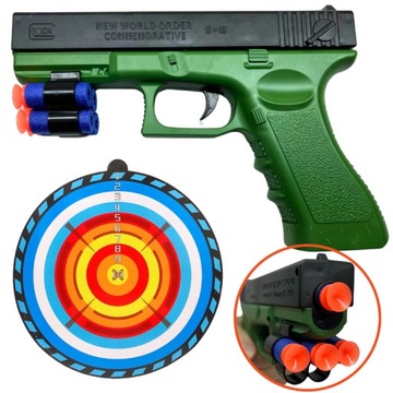 PISTOLET NA STRZAŁKI PIANKOWE GLOCK 17 WYRZUTNIA MAGAZYNEK TARCZA STRZAŁKI