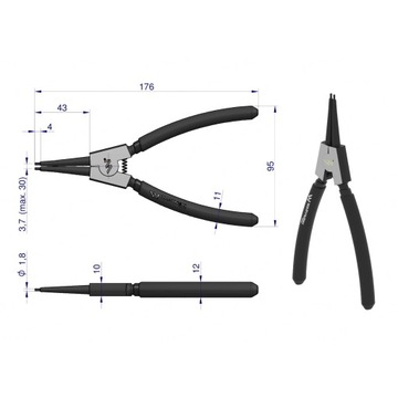 Szczypce do pierścieni osadczych 180 mm wewnętrzne proste Waryński