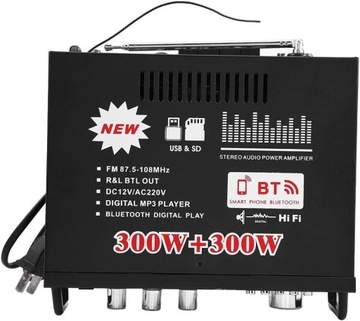 HiFi-усилитель 600 Вт BT USB-пульт дистанционного управления 12 В/230 В