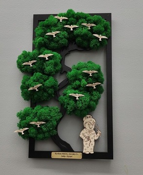 Дерево бонсай с мхом День бабушки и дедушки, гравюра с птицами, 40х26см