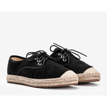 Czarne Skóra ekologiczna Buty Espadryle r.37