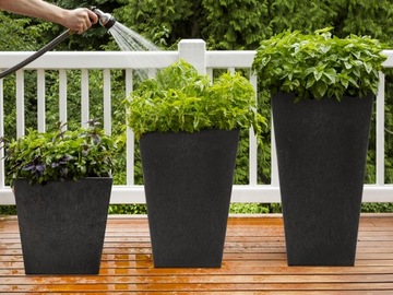Цветочный горшок ЭКО для террасы, балкона, черный, вставка 33 см, стильный, морозостойкий, не ломается