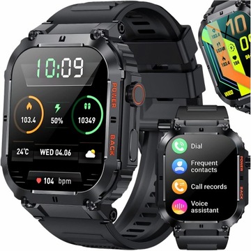 SMARTWATCH ZEGAREK MĘSKI MILITARNY ROZMOWY WIELOFUNKCYJNY POMIARY MENU PL