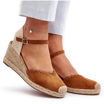 SANDAŁY ESPADRYLE NA KOTURNIE Z JUTOWĄ PLECIONKĄ ZAMSZOWE CAMEL 41