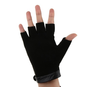 Męskie rękawiczki bez palców w stylu retro z prawdziwej skóry M czarne