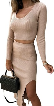 Женский комплект с верхом и длинной юбкой с разрезом, осень, черный, 2XL (44)