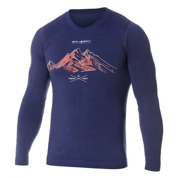 Brubeck Koszulka męska z dł. rękawem OUTDOOR WOOL PRO - Góry 4 -niebieski L