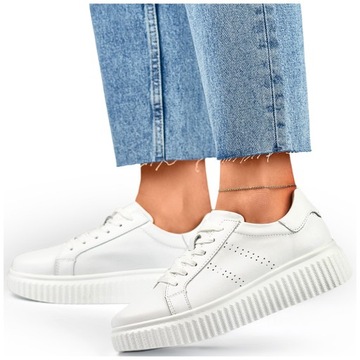 Białe buty sportowe damskie ze skóry naturalnej półbuty skórzane damskie 39