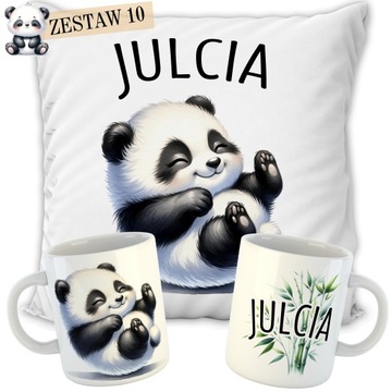 КОМПЛЕКТ ПОДУШКА+КРУЖКА МЕДВЕДЬ ПАНДА+ИМЯ ПОДАРОК ​​НА ДЕНЬ РОЖДЕНИЯ РЕБЕНКУ ВЫКРОЙКИ
