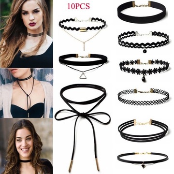 zestaw! NASZYJNIK CHOKER komplet GOTYK rzemyk boho