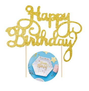 Topper Happy Birthday na tort złoty brokatowy Urodzinowy Urodziny 18stka 60