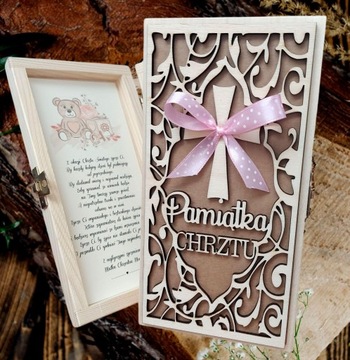 Rustykalna Pamiątka Chrztu 2 kolory PREZENT