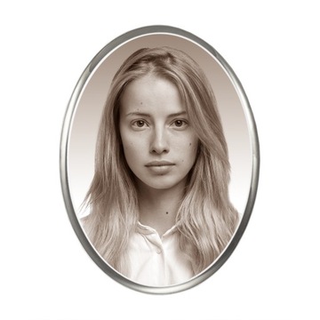 ZDJĘCIE NAGROBKOWE OWAL SEPIA SREBRNA RAMKA 11x15