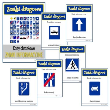 Karty obrazkowe - ZNAKI DROGOWE * 56 kart * ZNAKI INFORMACYJNE