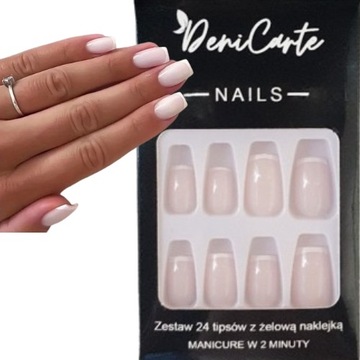 ИСКУССТВЕННЫЕ НОГТИ КОРОТКИЕ КВАДРАТНЫЕ НАСАДКИ КЛАССИЧЕСКИЙ ФРАНЦУЗСКИЙ САМОКЛЕЯЩИЕСЯ 24 ШТ.