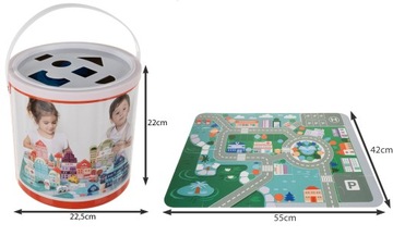 Набор деревянных городских кубиков с ковриком-пазлом в ведерке + сумка.