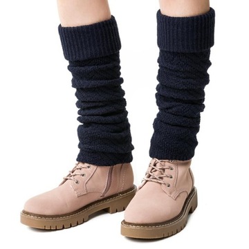 GETRY DAMSKIE ciepłe wełniane OCIEPLACZE Jodełka granatowe Steven *One size